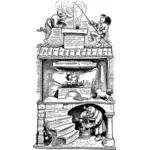 Vector illustration of kids stealing food through chimney